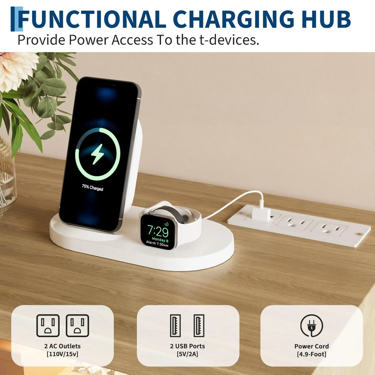 HiMISS Nightstand With Charging Station And RGB LED Lights