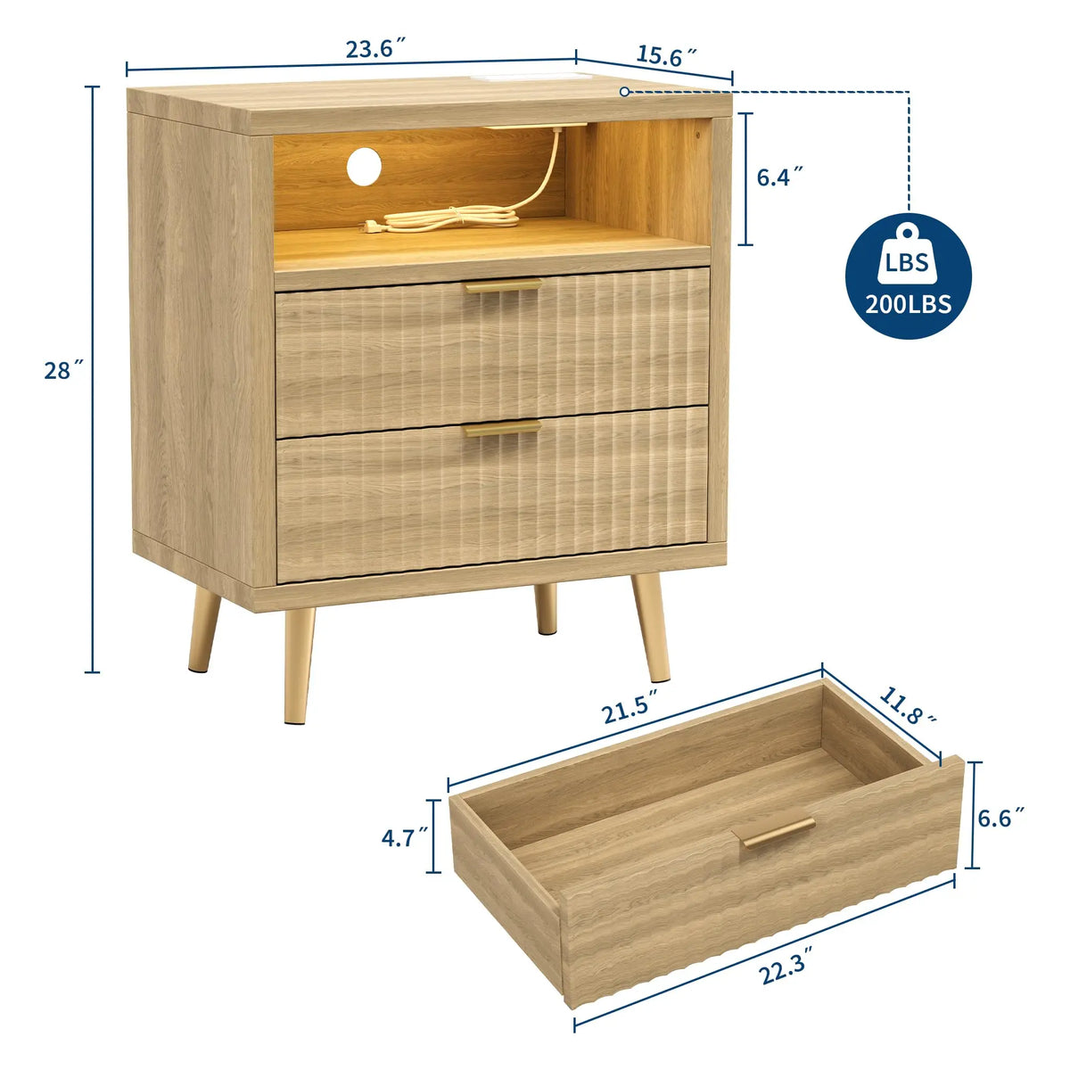 HiMISS Nightstand With Charging Station And RGB LED Lights