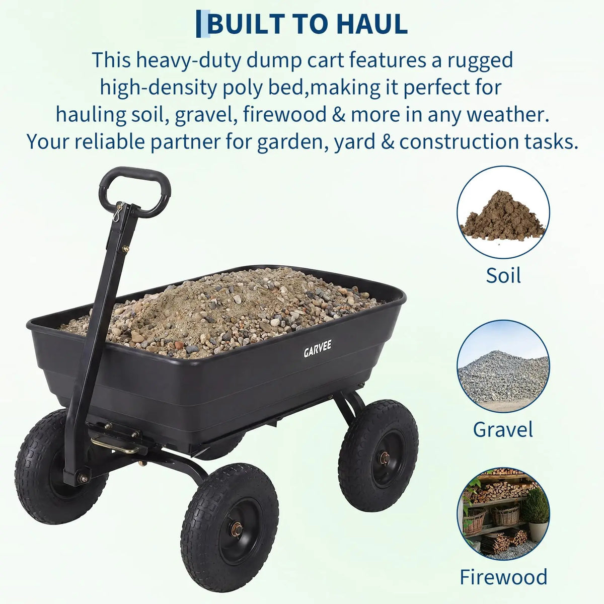 HiMISS Heavy Duty 1200LB Garden Dump Cart Utility Trailer