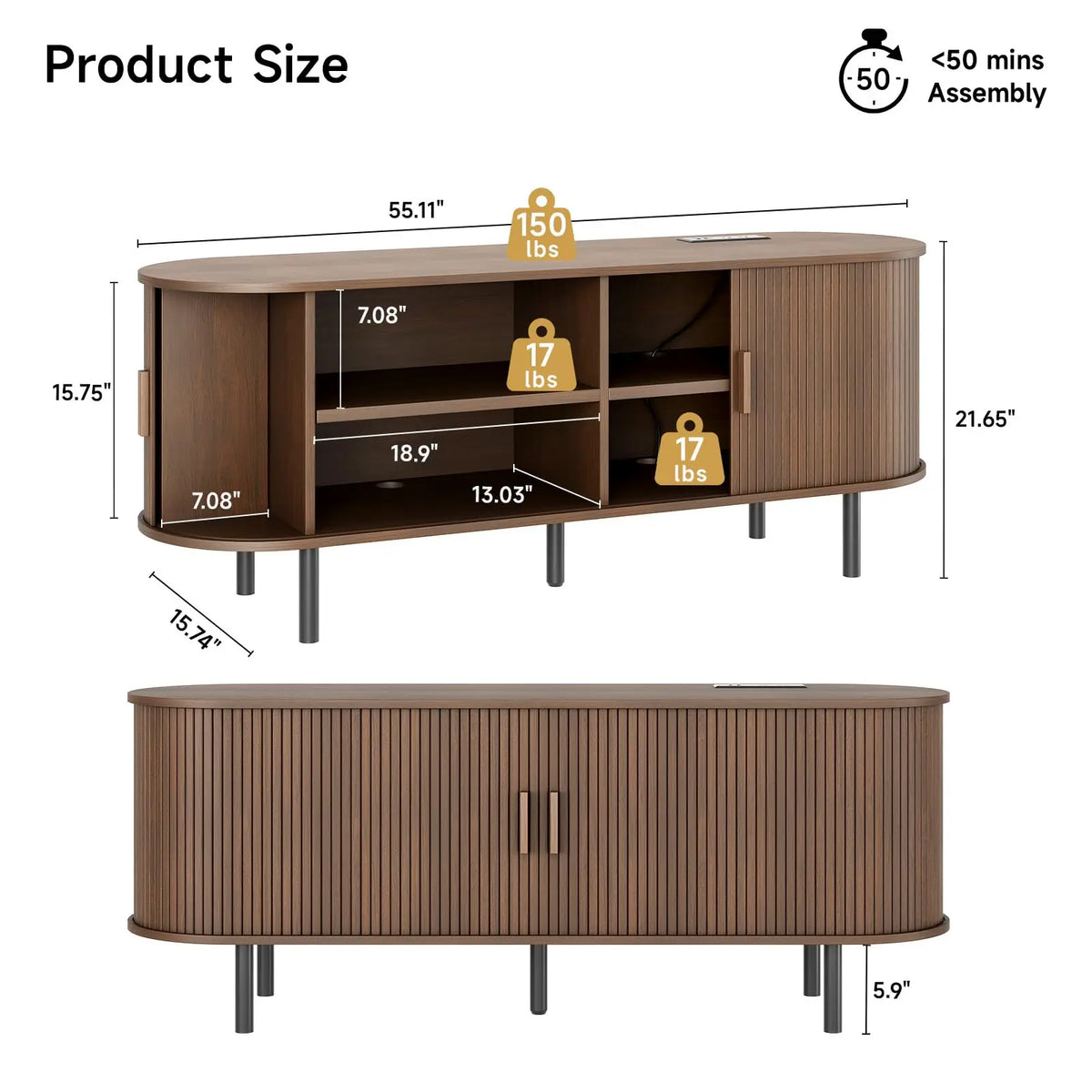 Onbrill Modern TV Stand With Power Outlet And Sliding Doors