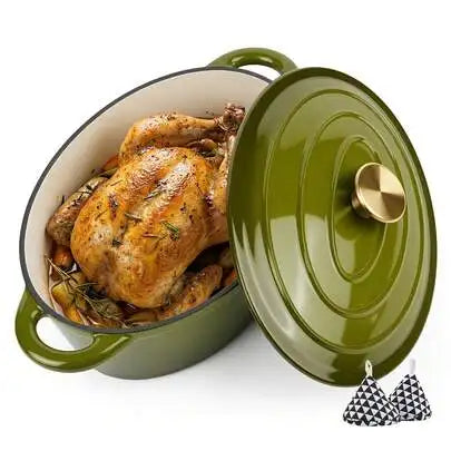 Enameled Oval Cast Iron Dutch Oven With Lid Dual Handles