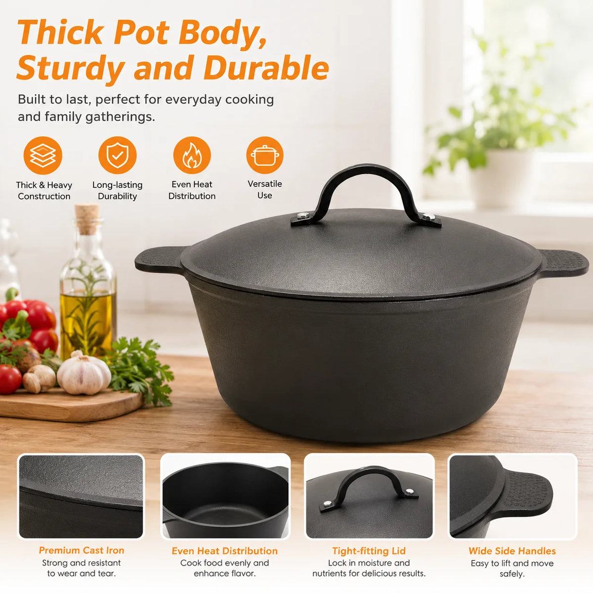 Hansmart Lightweight Cast Iron Dutch Oven Nonstick Cookware
