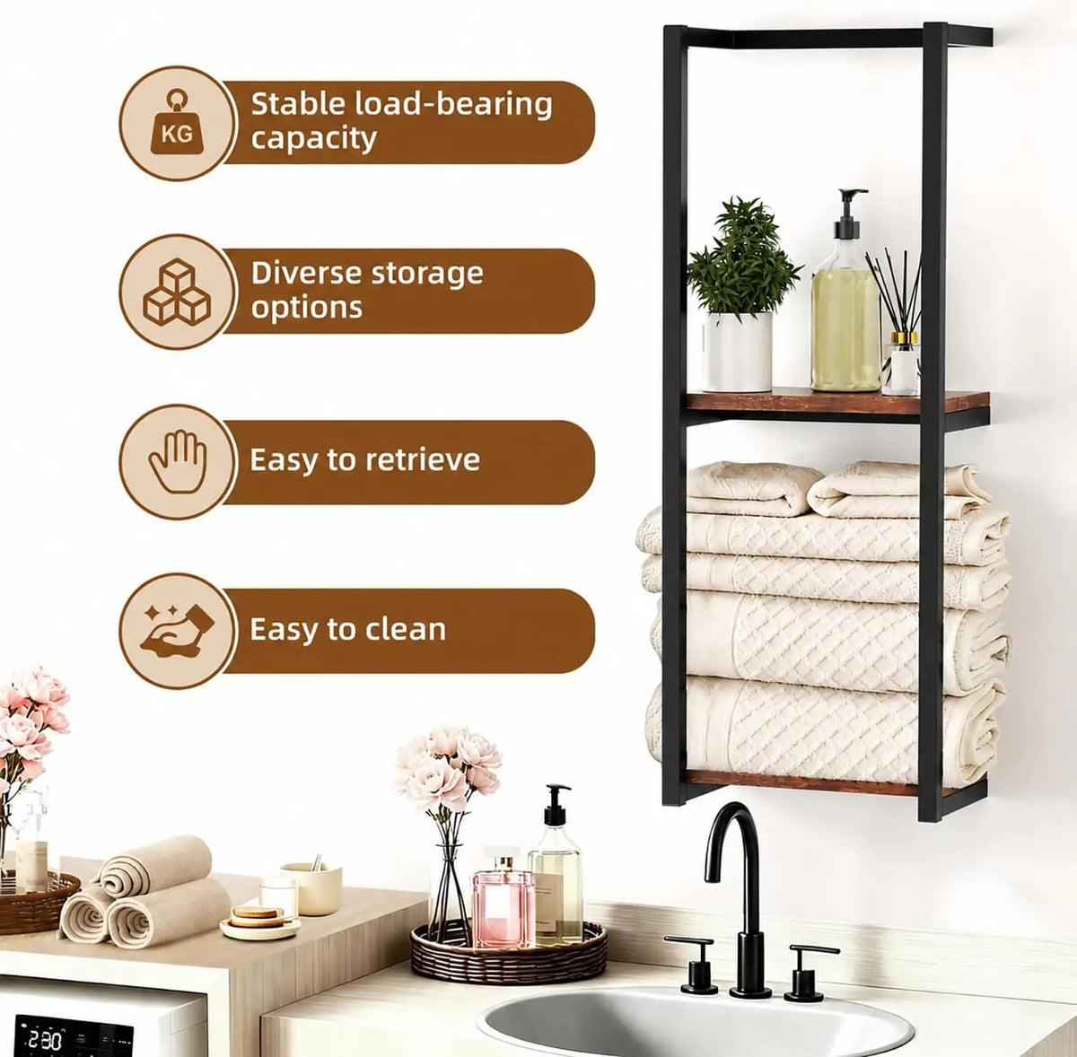 Wall Mounted Cast Iron Double Layer Bathroom Towel Rack