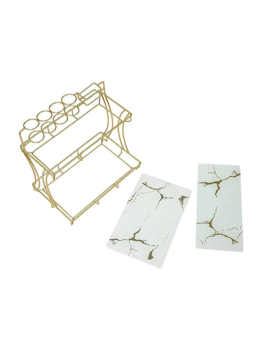 Dual Tier Metal Makeup Organizer Tray With Toothbrush Holder