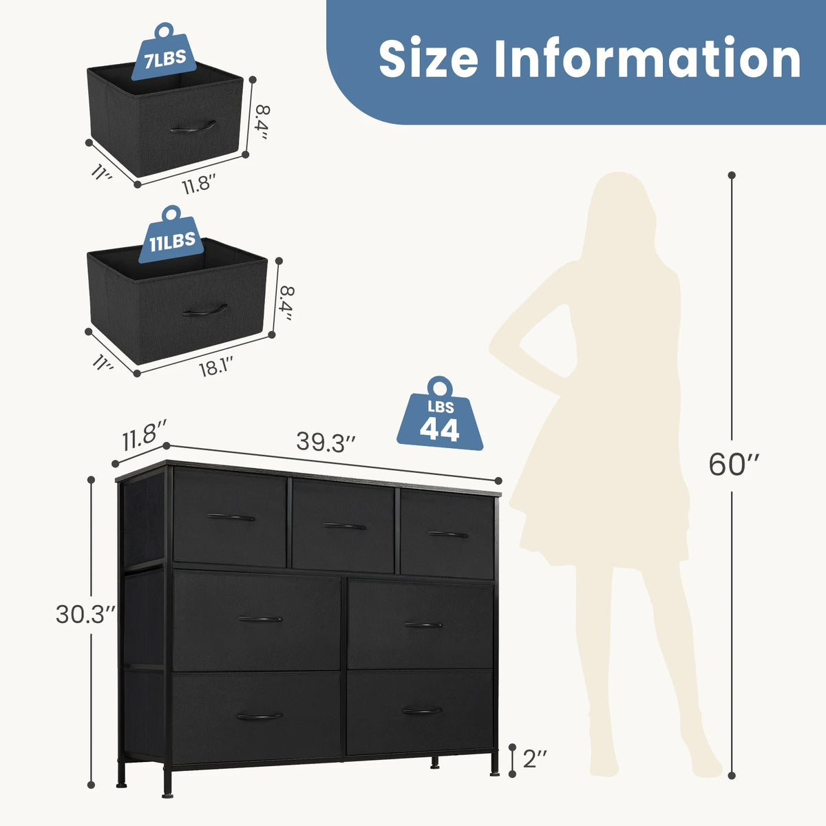 Jhk Wooden Bedroom Dresser With Seven Fabric Drawers Storage Organizer