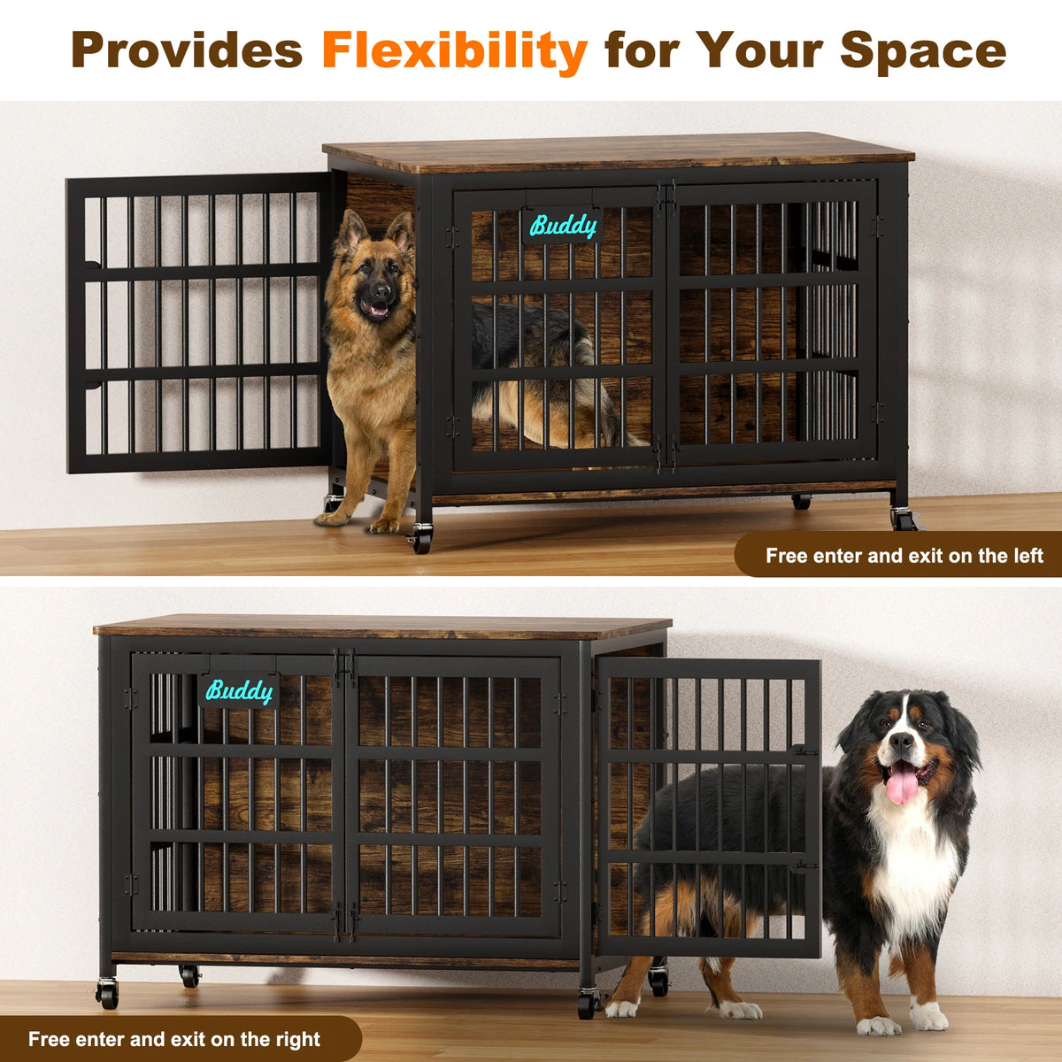 Heavy Duty Indoor Dog Crate Furniture With TV Stand Base
