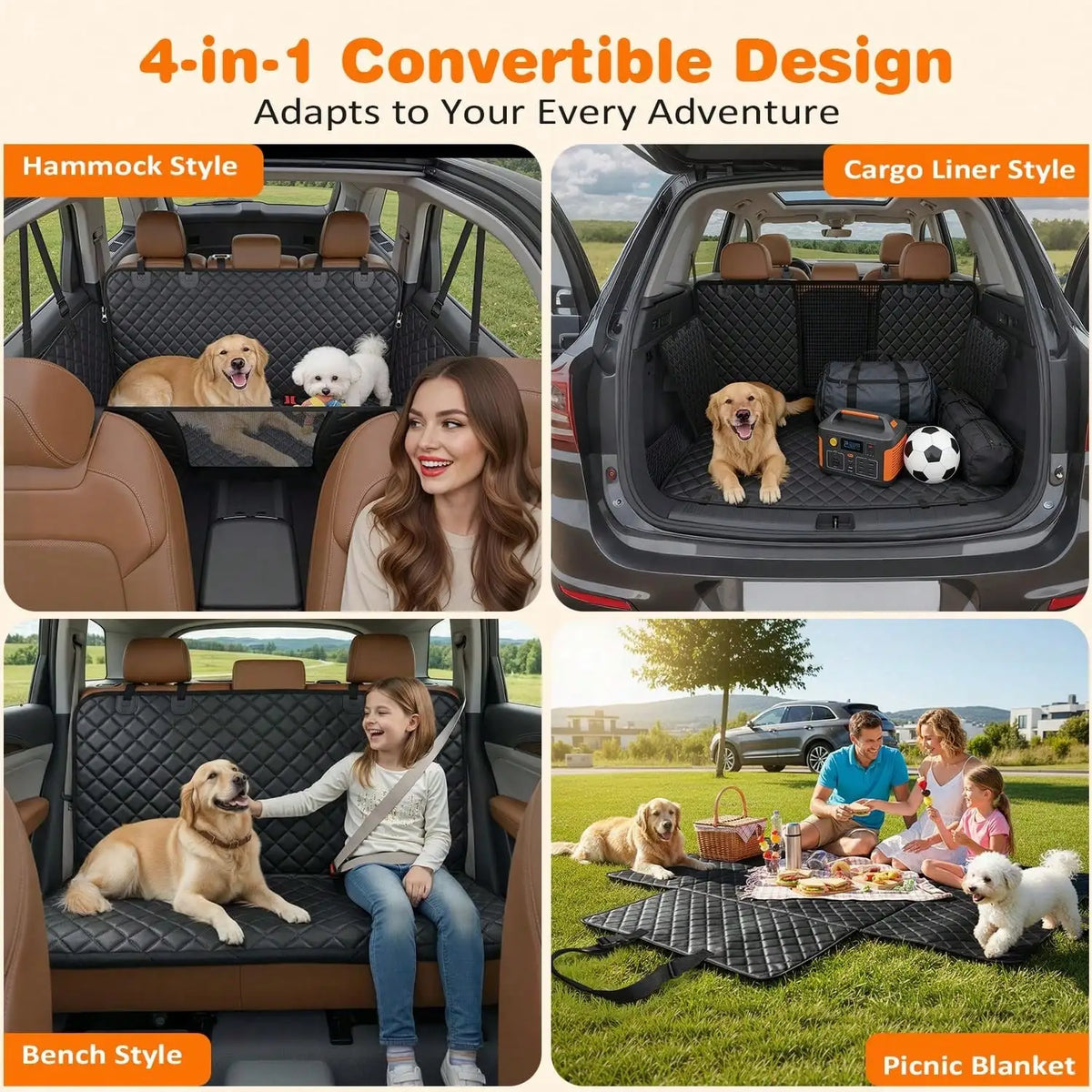 Heavy Duty Dog Car Hammock Seat Cover Waterproof Pet Protector