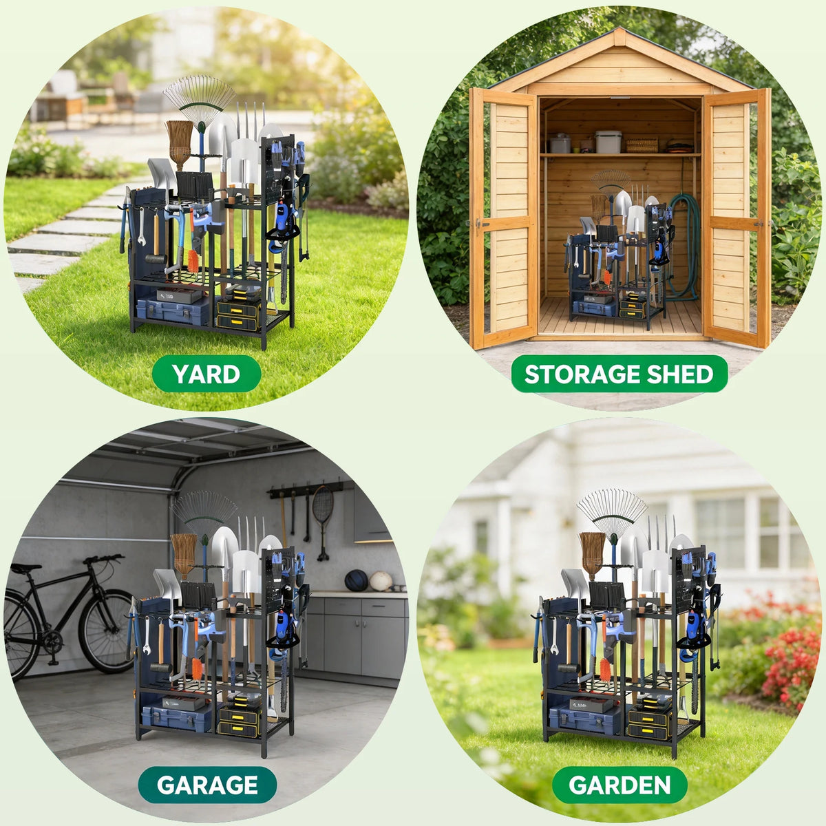 Sturdy Metal Garden Tool Organizer Rack With Storage Bags