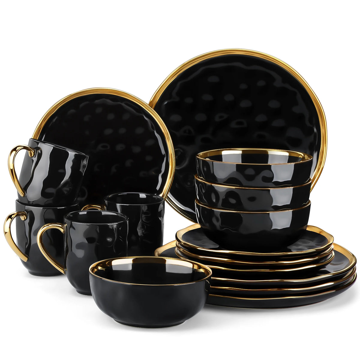 Malacasa Ceramic Dinnerware Set With Gold Trim Cups And Plates