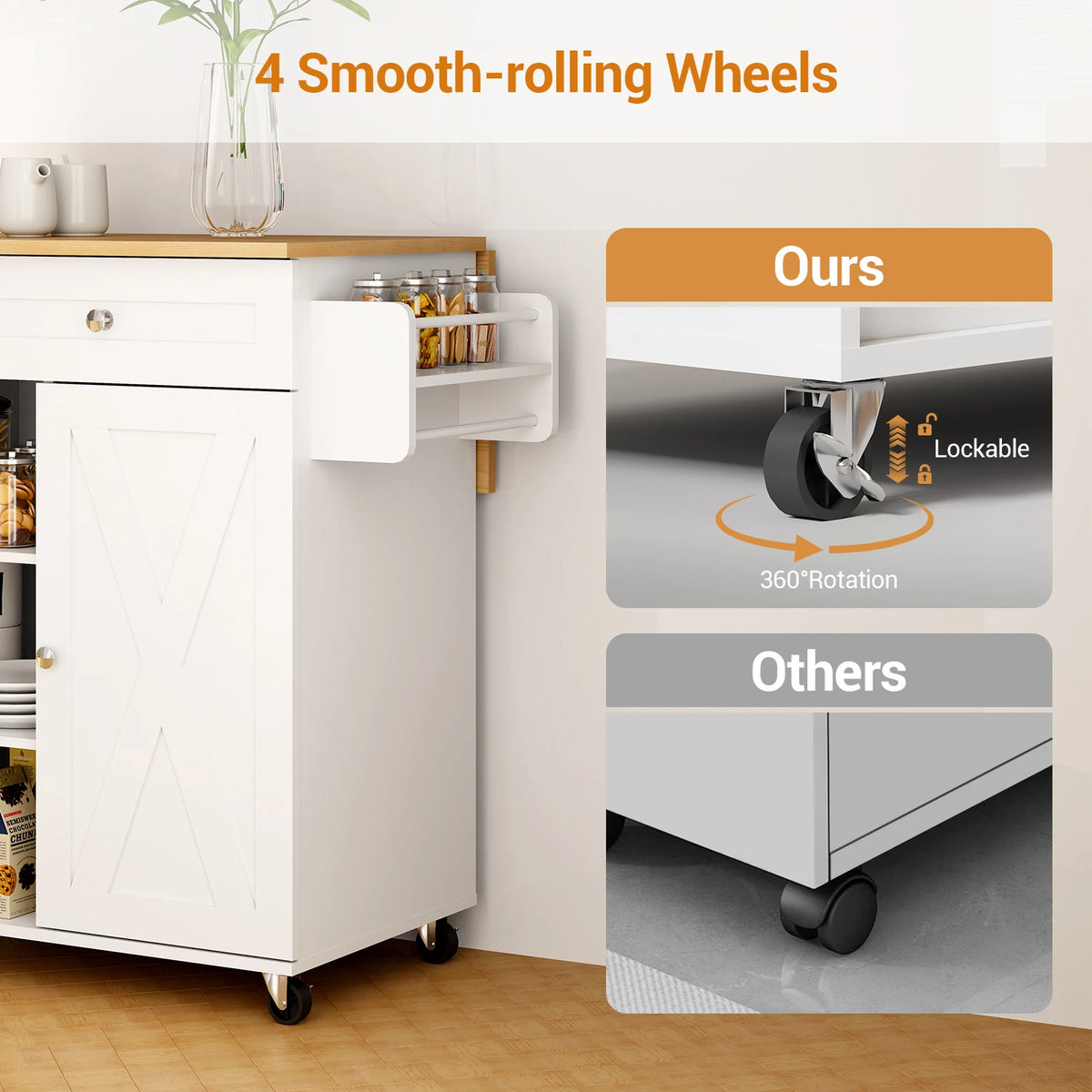 Huisenitre Rolling Kitchen Island With Storage And Wheels