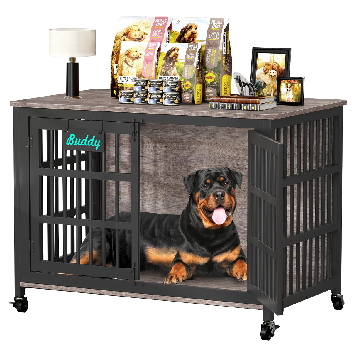 Heavy Duty Indoor Dog Crate Furniture With TV Stand Base
