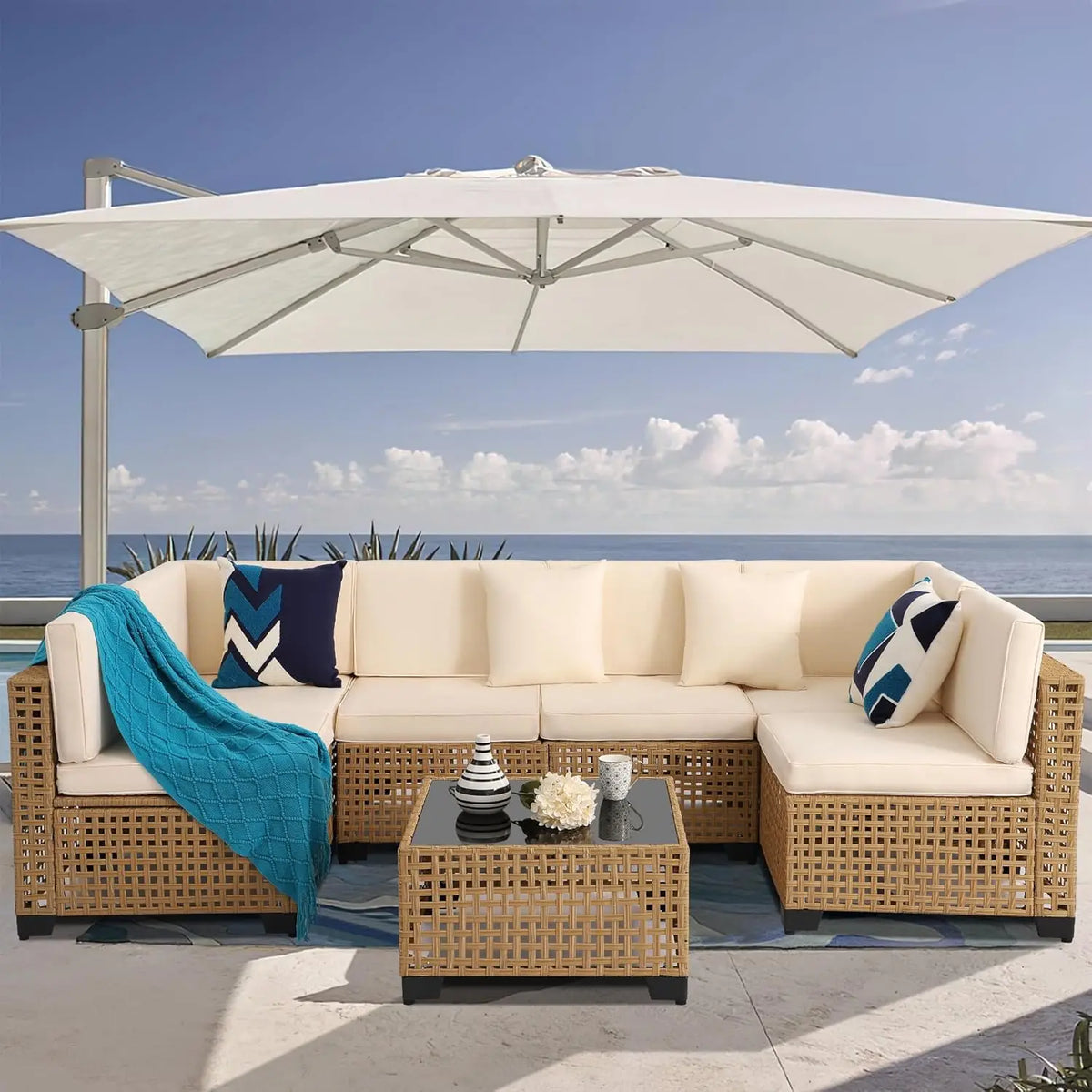 All Weather PE Rattan Modular Sectional Patio Conversation Set