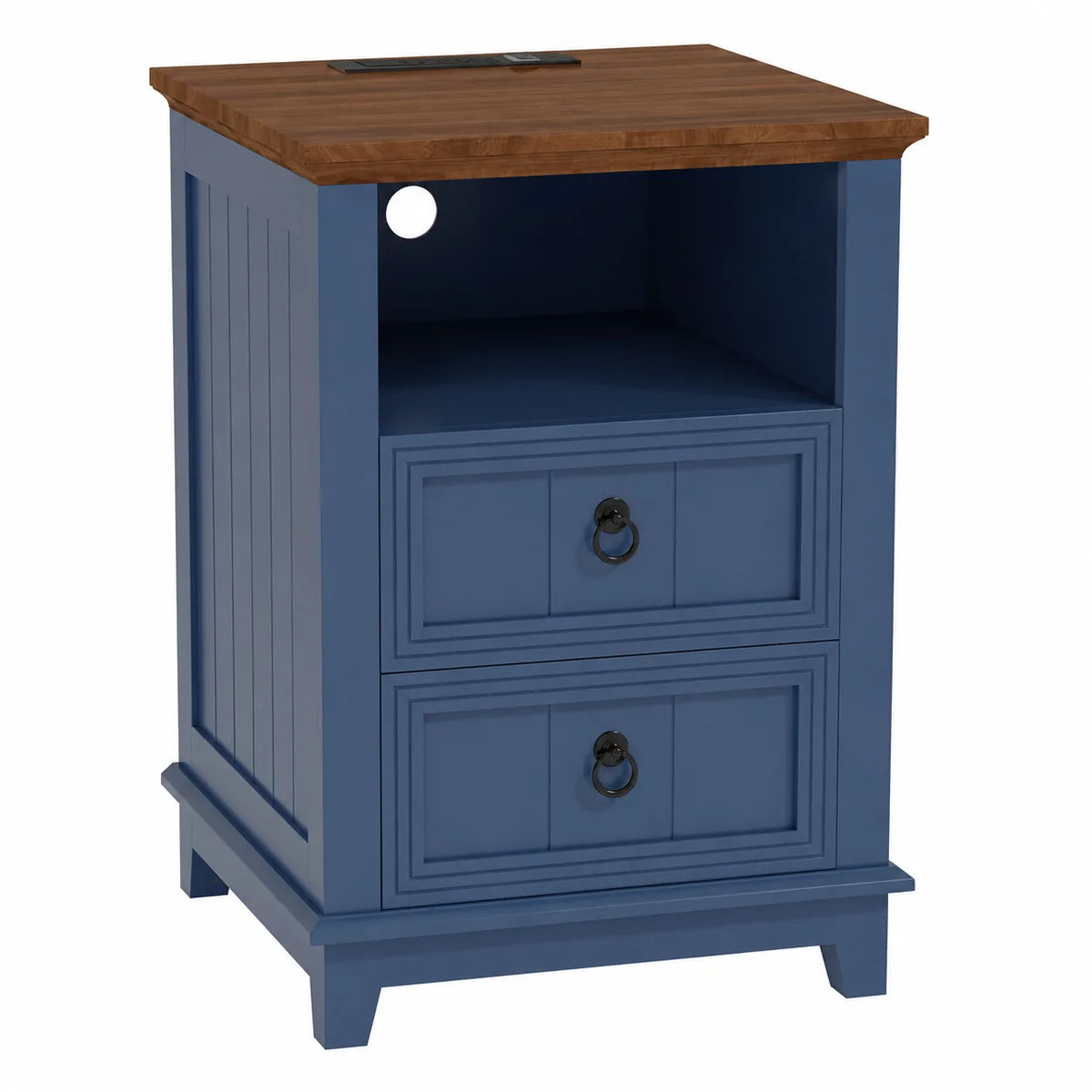 Modern Fluted Wood Nightstand With USB Charging Station