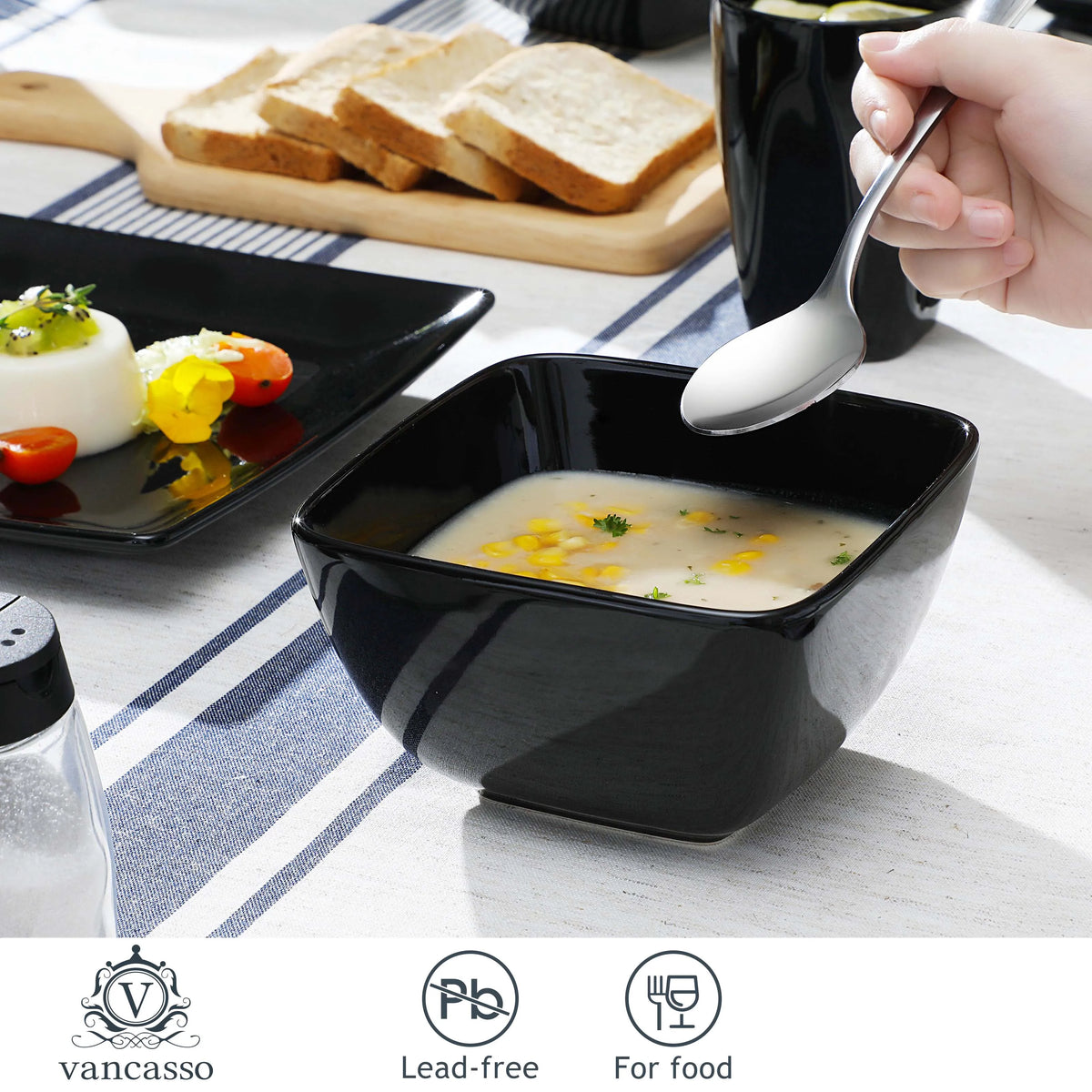 Malacasa Modern Ceramic Porcelain Square Dinnerware Set