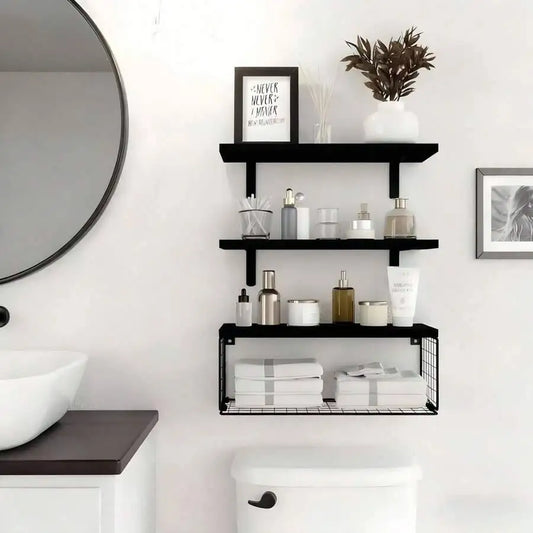 Wall Mounted Metal Floating Bathroom Toilet Paper Storage Shelves