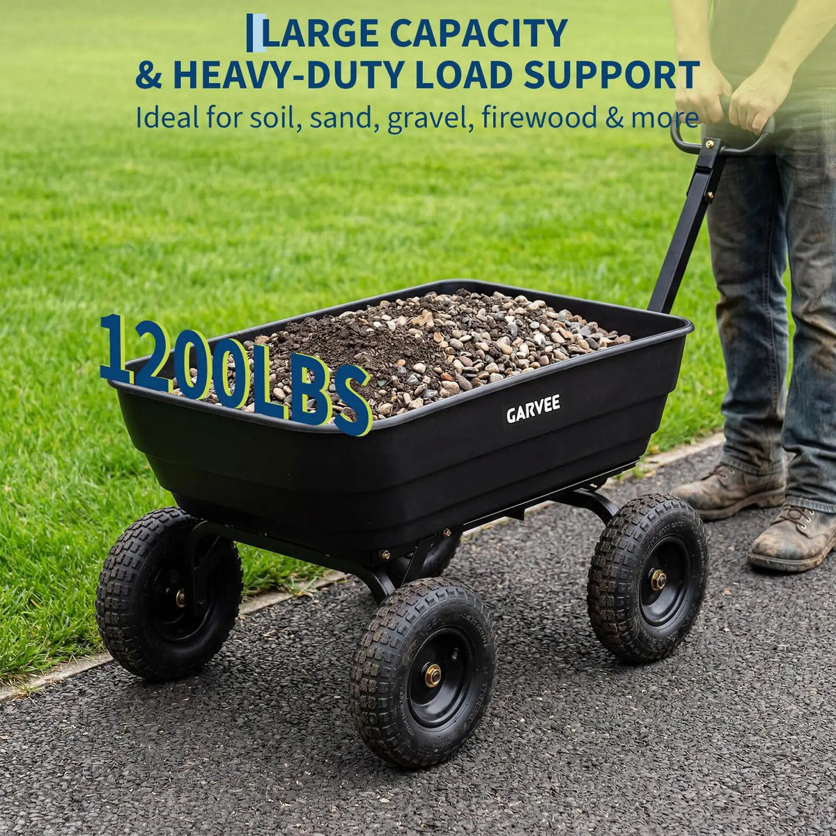 HiMISS Heavy Duty 1200LB Garden Dump Cart Utility Trailer