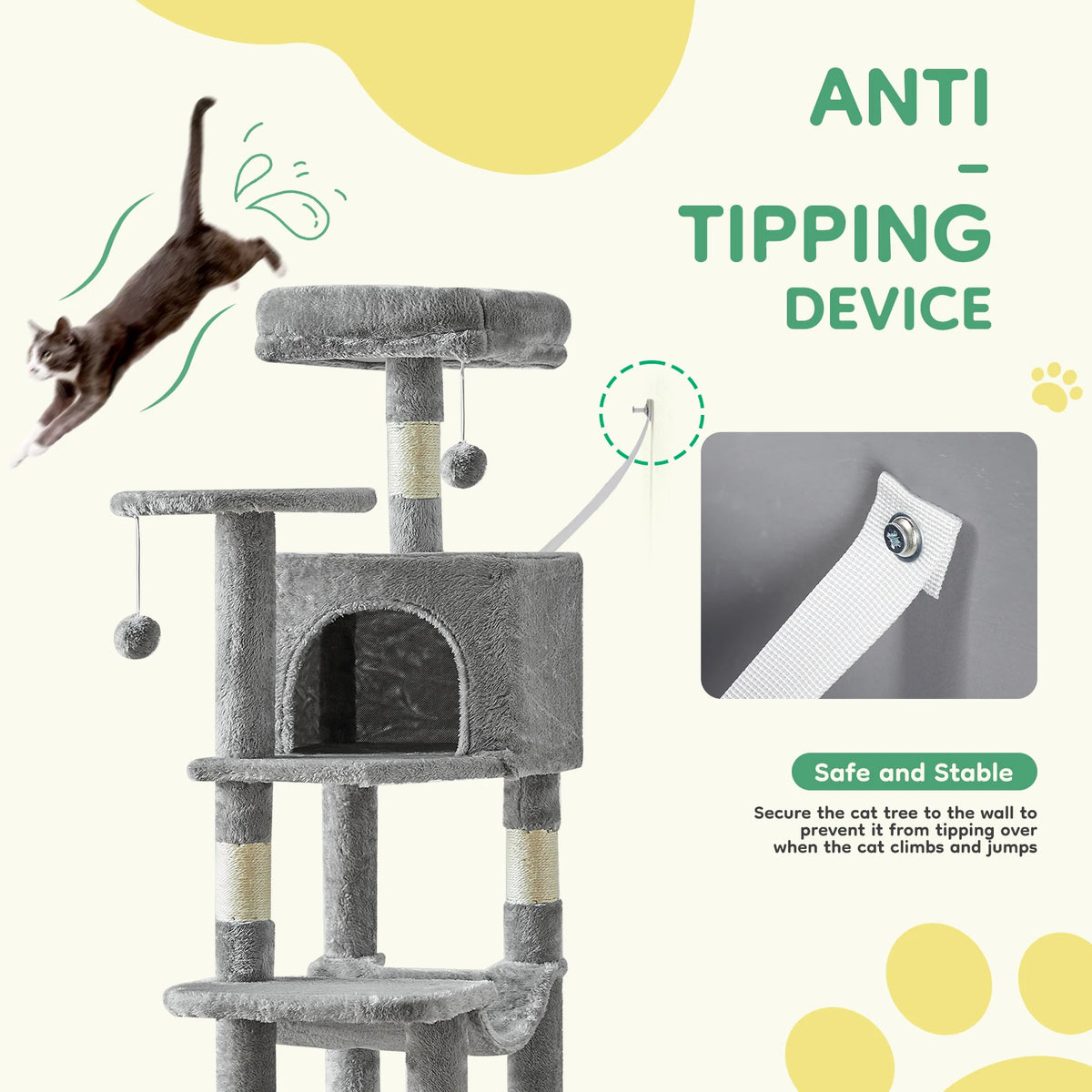 JHK Multi Tier Cat Tree With Natural Sisal Scratching Posts