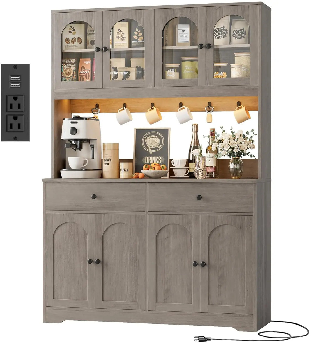 Huanzhuang LED Kitchen Pantry Cabinet With Power Outlet