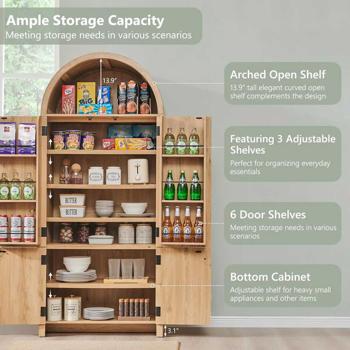Solid Wood Fluted Free Standing Bathroom Storage Cabinet