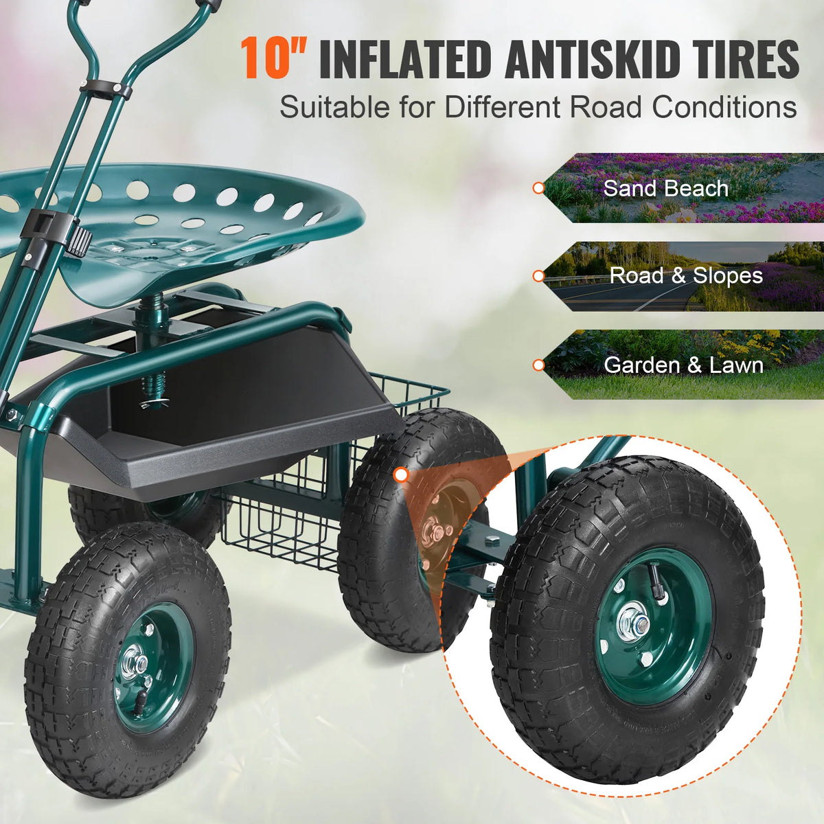 SucceBuy Garden Cart With Rolling Wheels And Swivel Seat