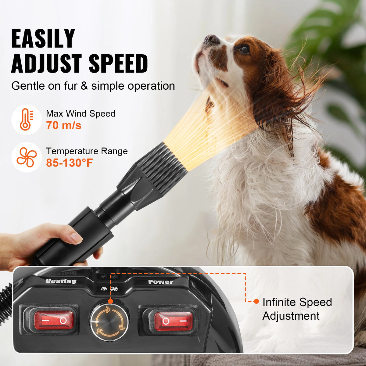 SucceBuy Adjustable Dog Dryer With Temperature Control And Hose Nozzles