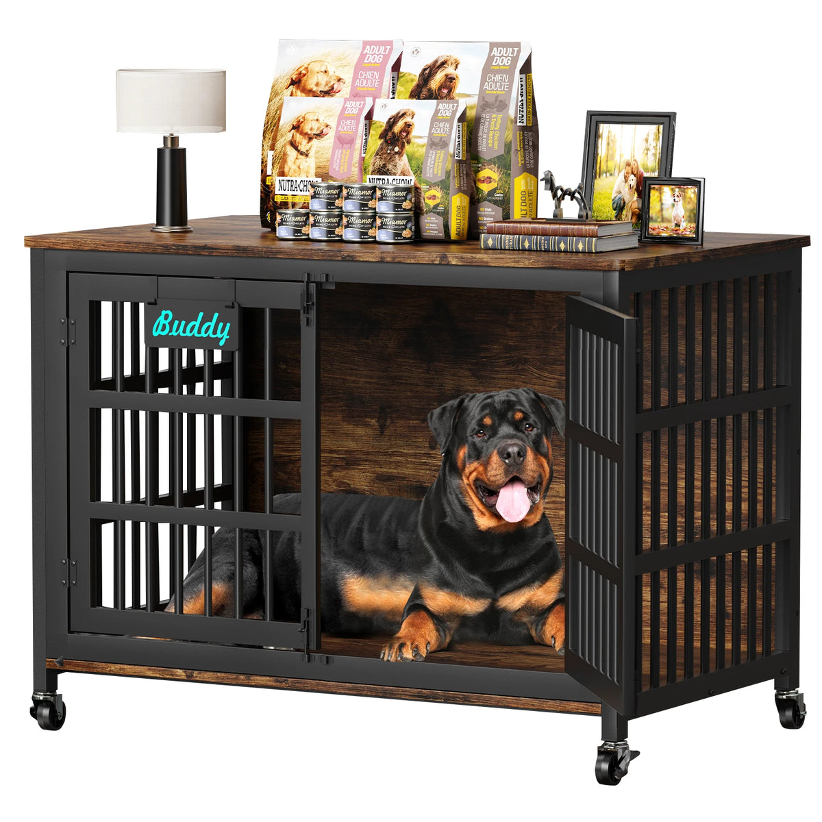 Heavy Duty Indoor Dog Crate Furniture With TV Stand Base