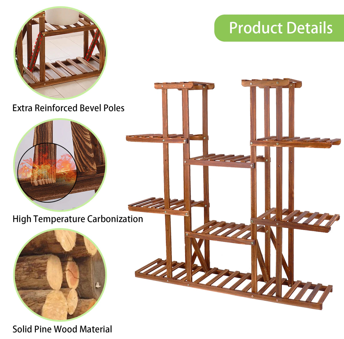 Wisfor Multi Tier Wooden Plant Stand For Indoor Outdoor Display