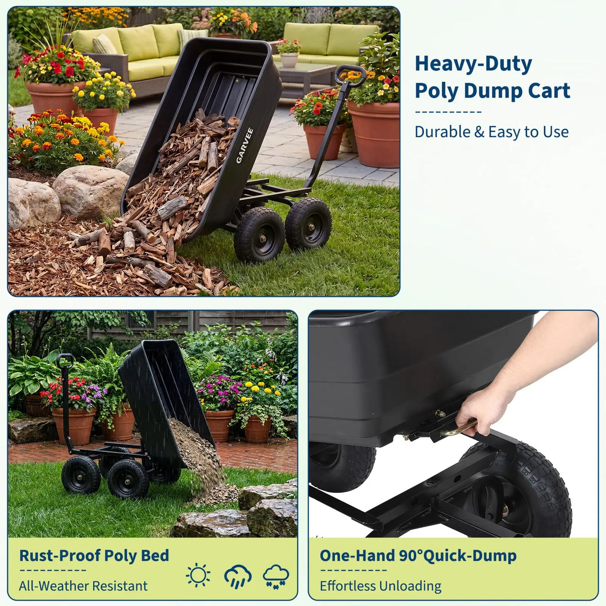 HiMISS Heavy Duty 1200LB Garden Dump Cart Utility Trailer