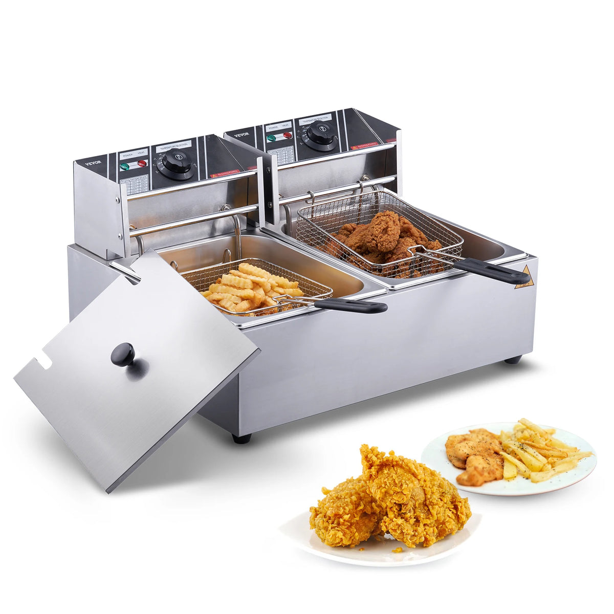 SucceBuy Commercial Electric Deep Fryer Dual Detachable Tanks