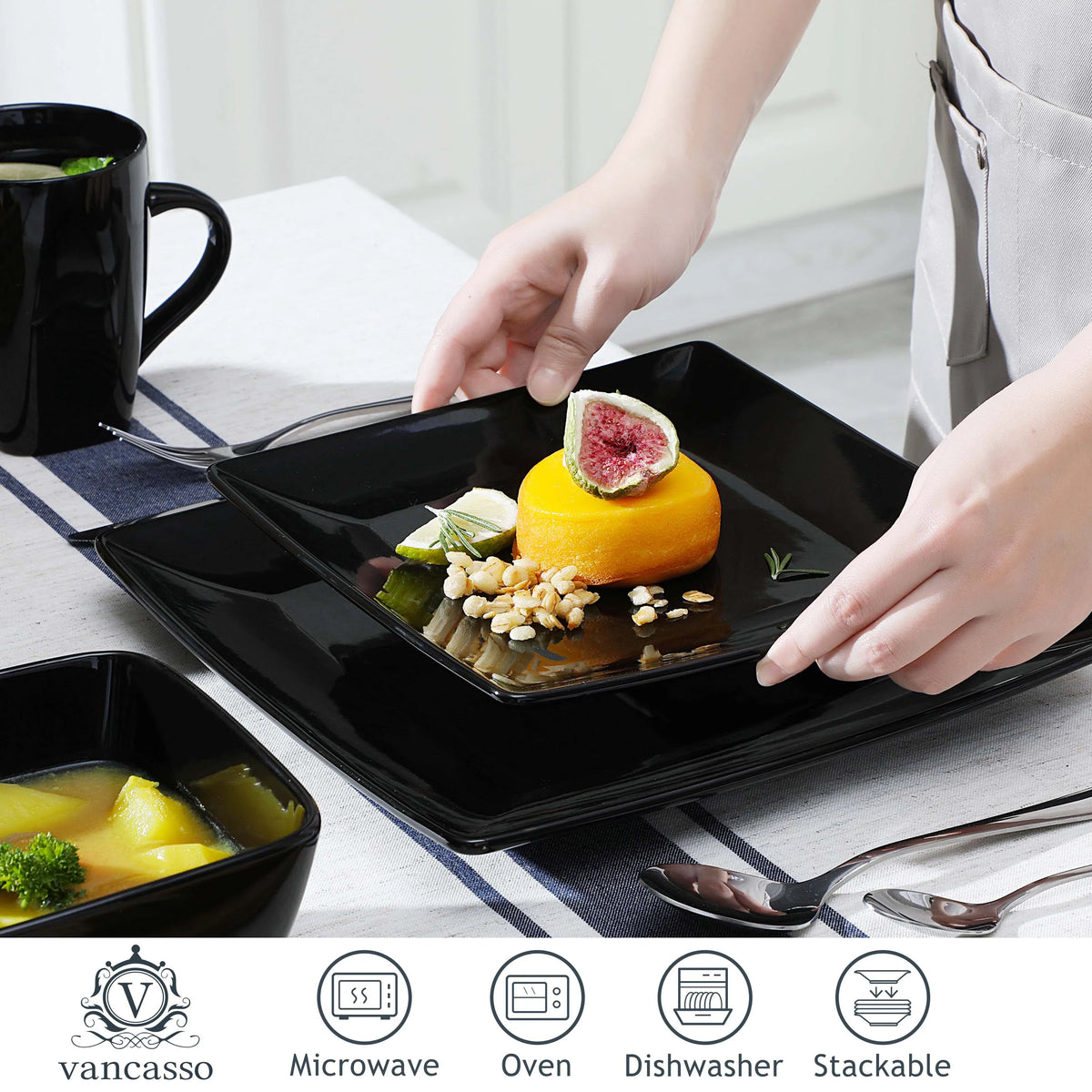 Malacasa Modern Ceramic Porcelain Square Dinnerware Set