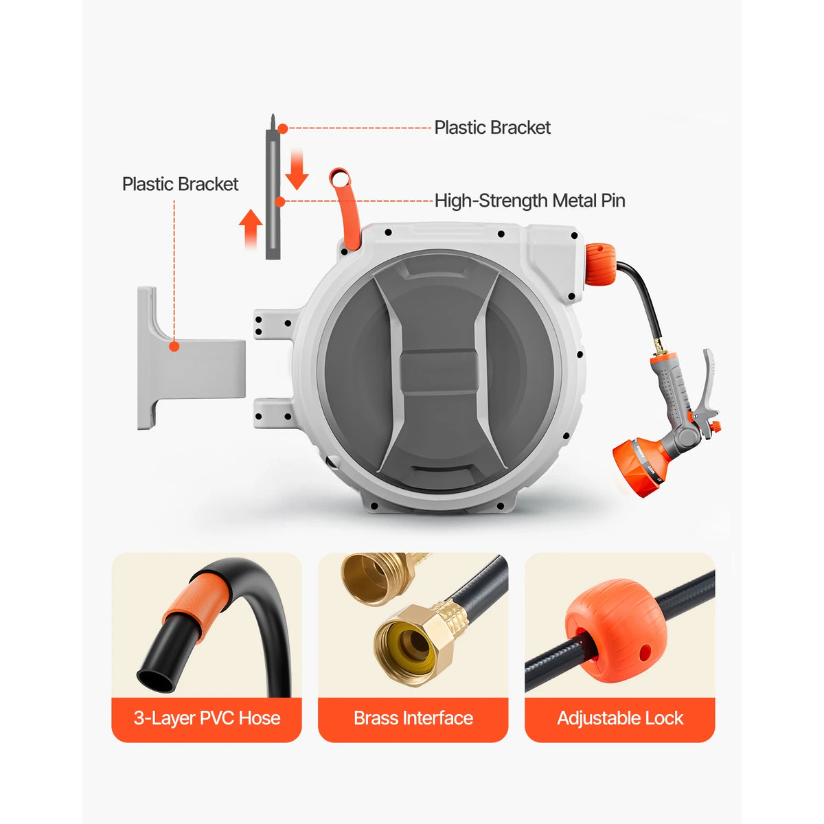 SucceBuy Wall Mounted Retractable Garden Hose Reel With Nozzle