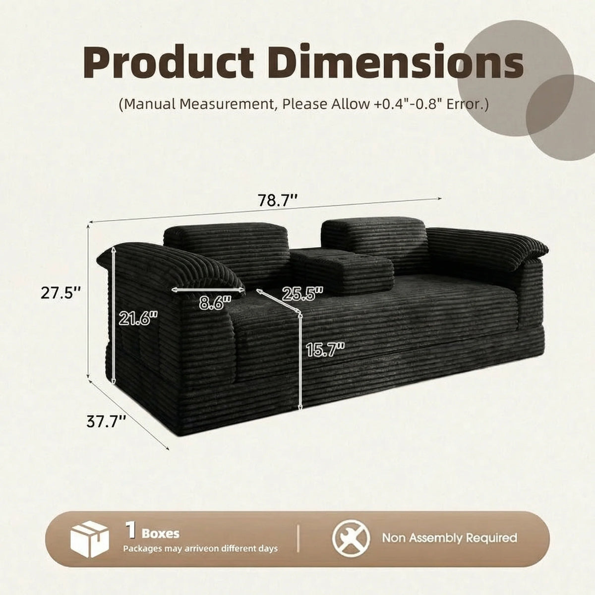 Modern Modular Convertible Sofa With Integrated Cup Holder And Cushions