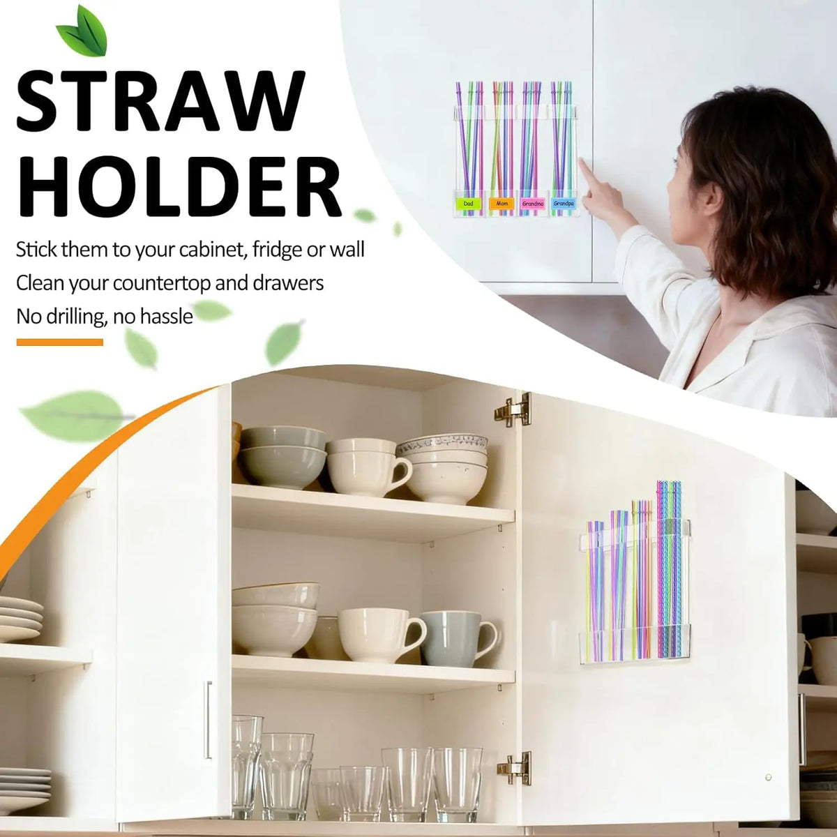 Reusable Clear Acrylic Straw Holder Wall Mounted Organizer
