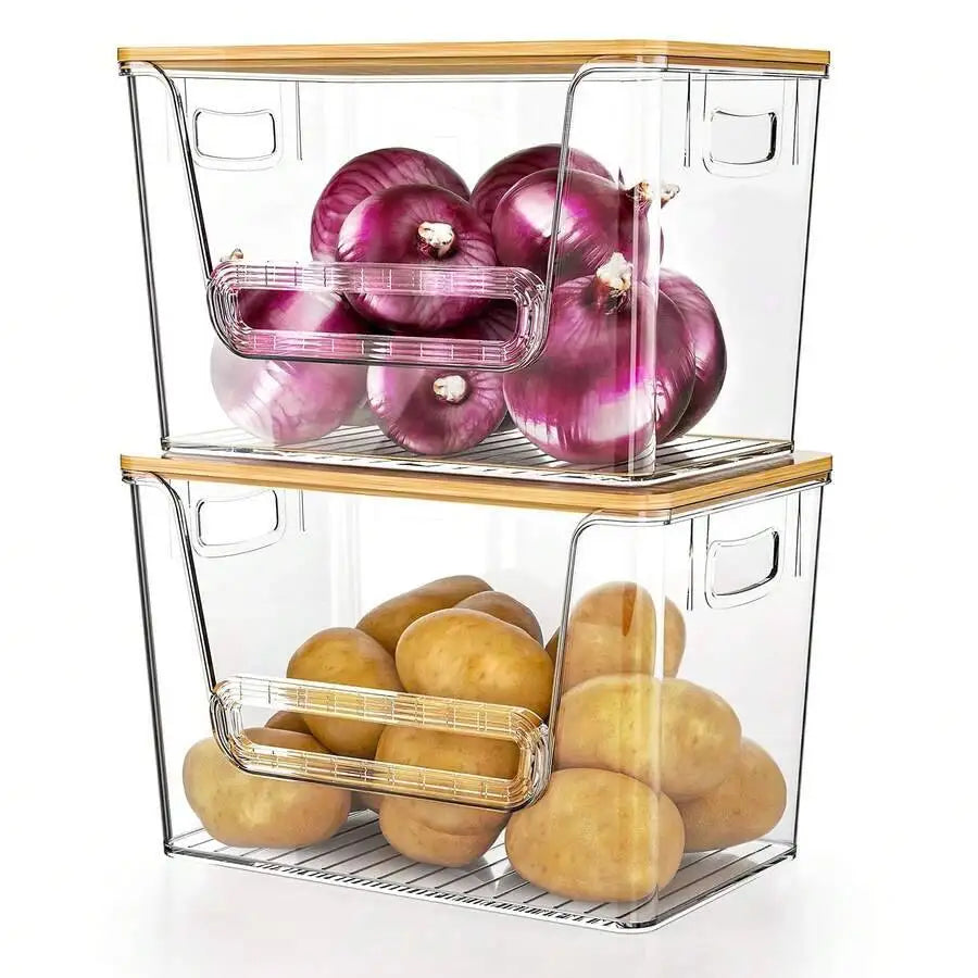 Plastic Pantry Organizers With Bamboo Trash Bag Dispenser Holder