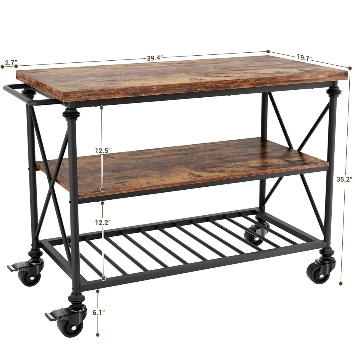 Wood And Metal Rolling Kitchen Island Cart With Pipe Legs