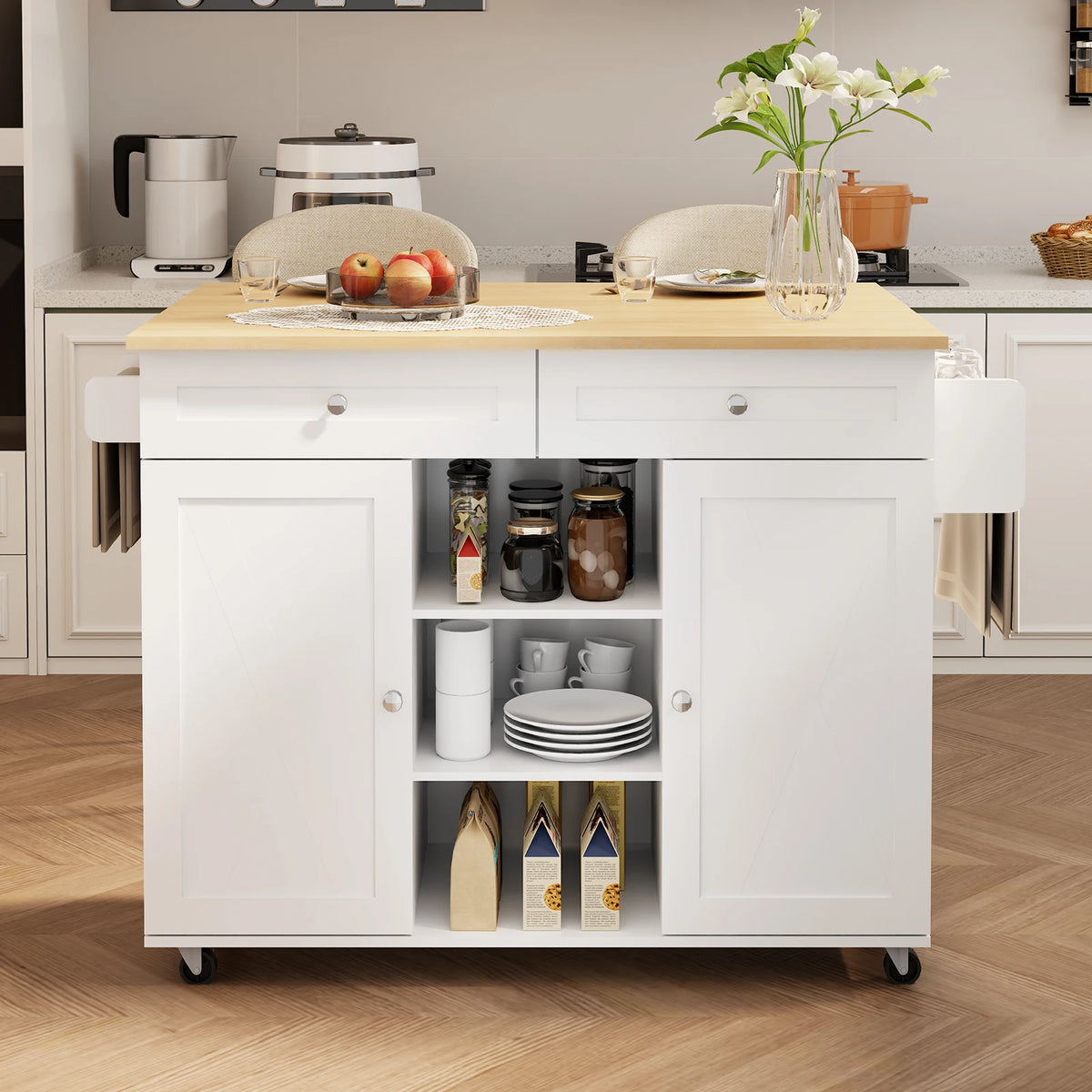 Huisenitre Rolling Kitchen Island With Storage And Wheels