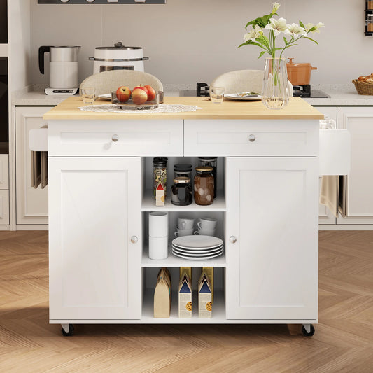 Huisenitre Rolling Kitchen Island With Storage And Wheels