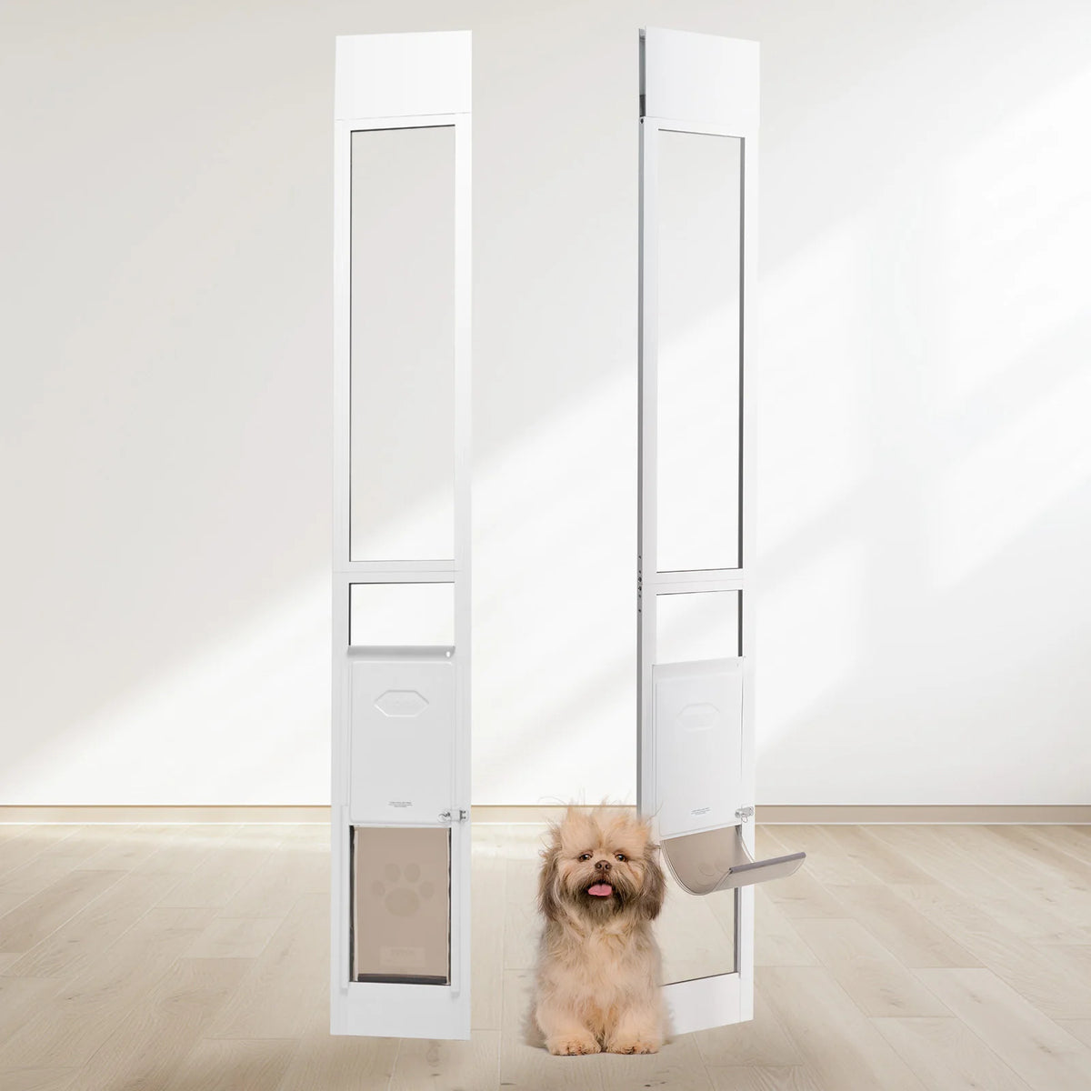 Sliding Glass Dog Door With Adjustable Height And Tempered Glass
