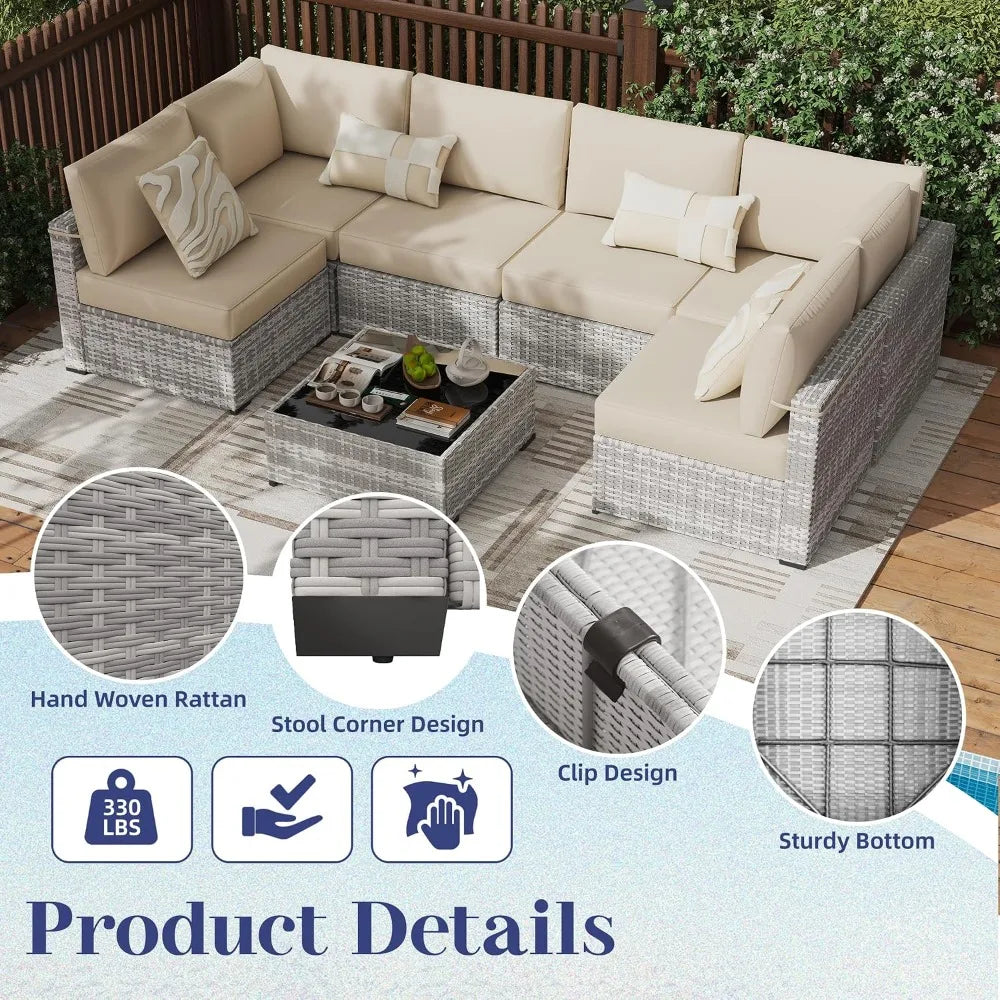 All Weather PE Rattan Modular Sectional Patio Conversation Set