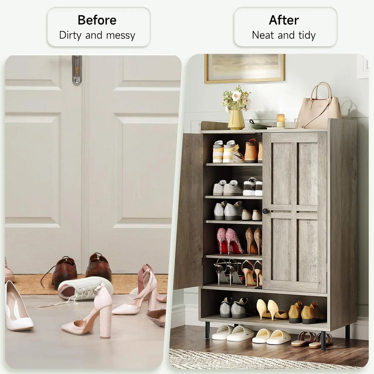 Onbrill Entryway Shoe Storage Cabinet With Doors And Metal Legs