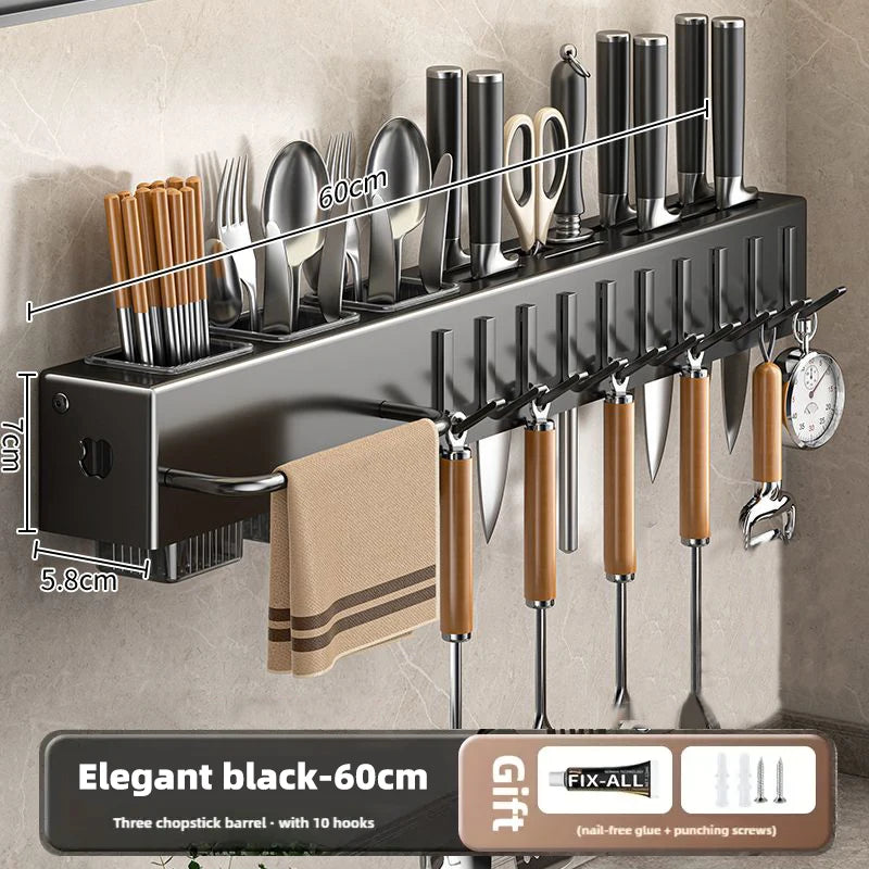 Heavy Duty Carbon Steel Wall Mount Kitchen Knife And Utensil Rack