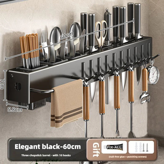 Heavy Duty Carbon Steel Wall Mount Kitchen Knife And Utensil Rack