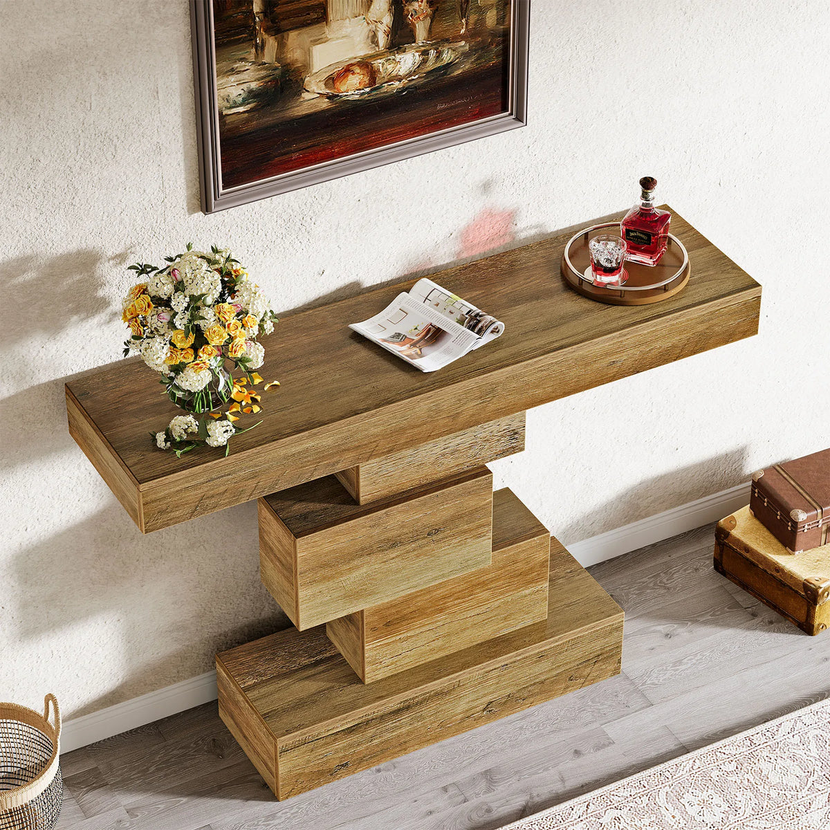 Tribesigns Farmhouse Wooden Sofa Console Table With Storage