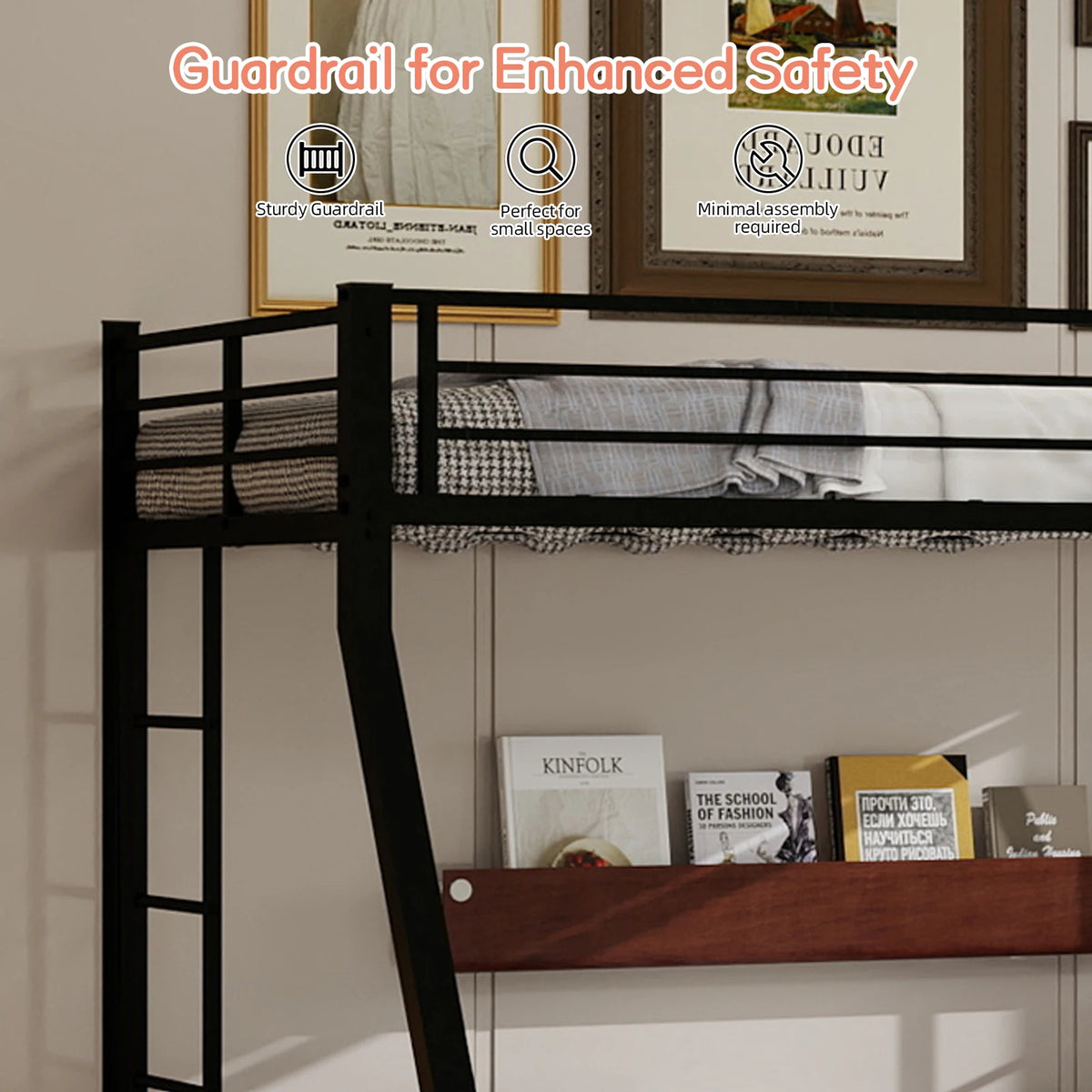 Heavy Duty Metal Triple Bunk Bed With Trundle And Guardrails