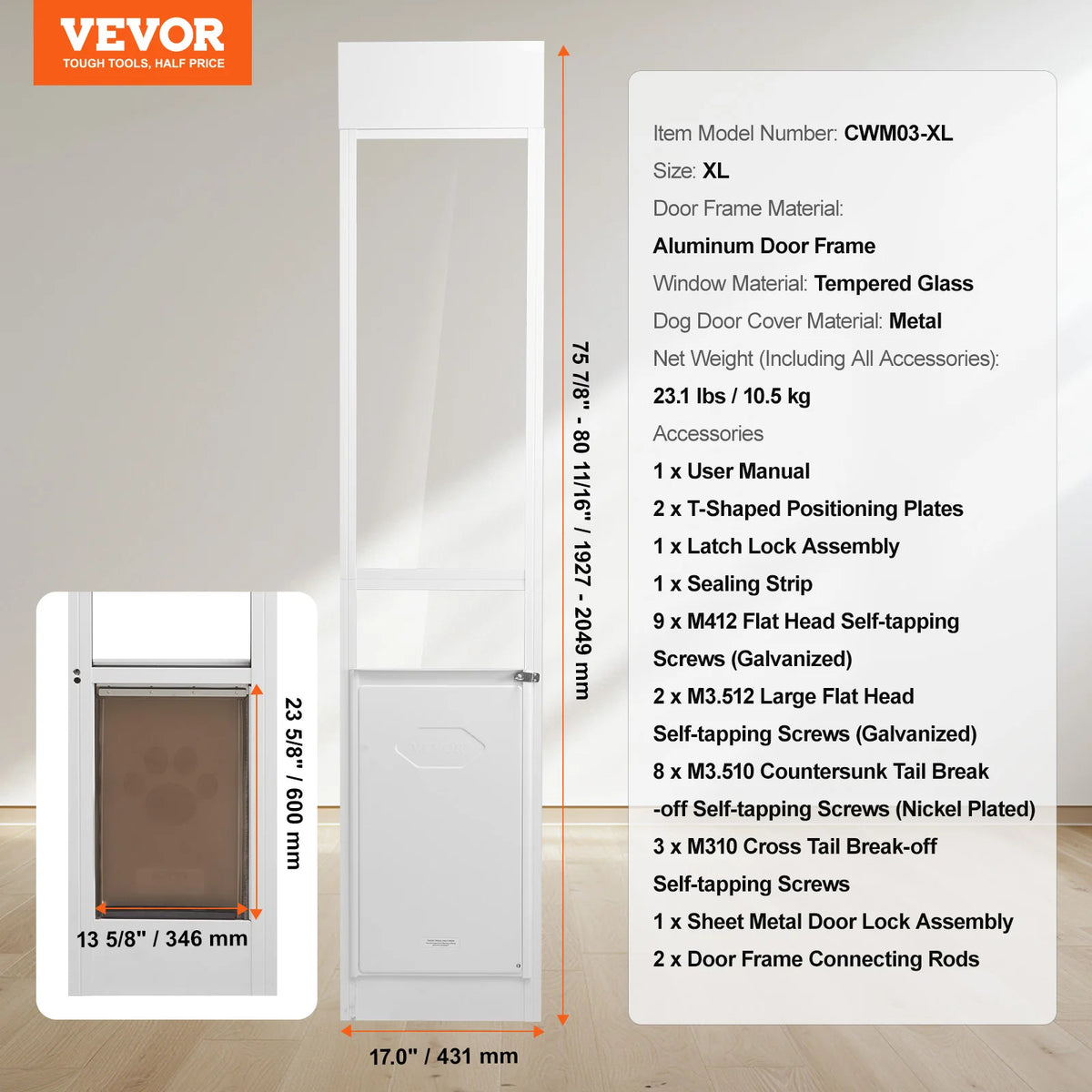 Sliding Glass Dog Door With Adjustable Height And Tempered Glass