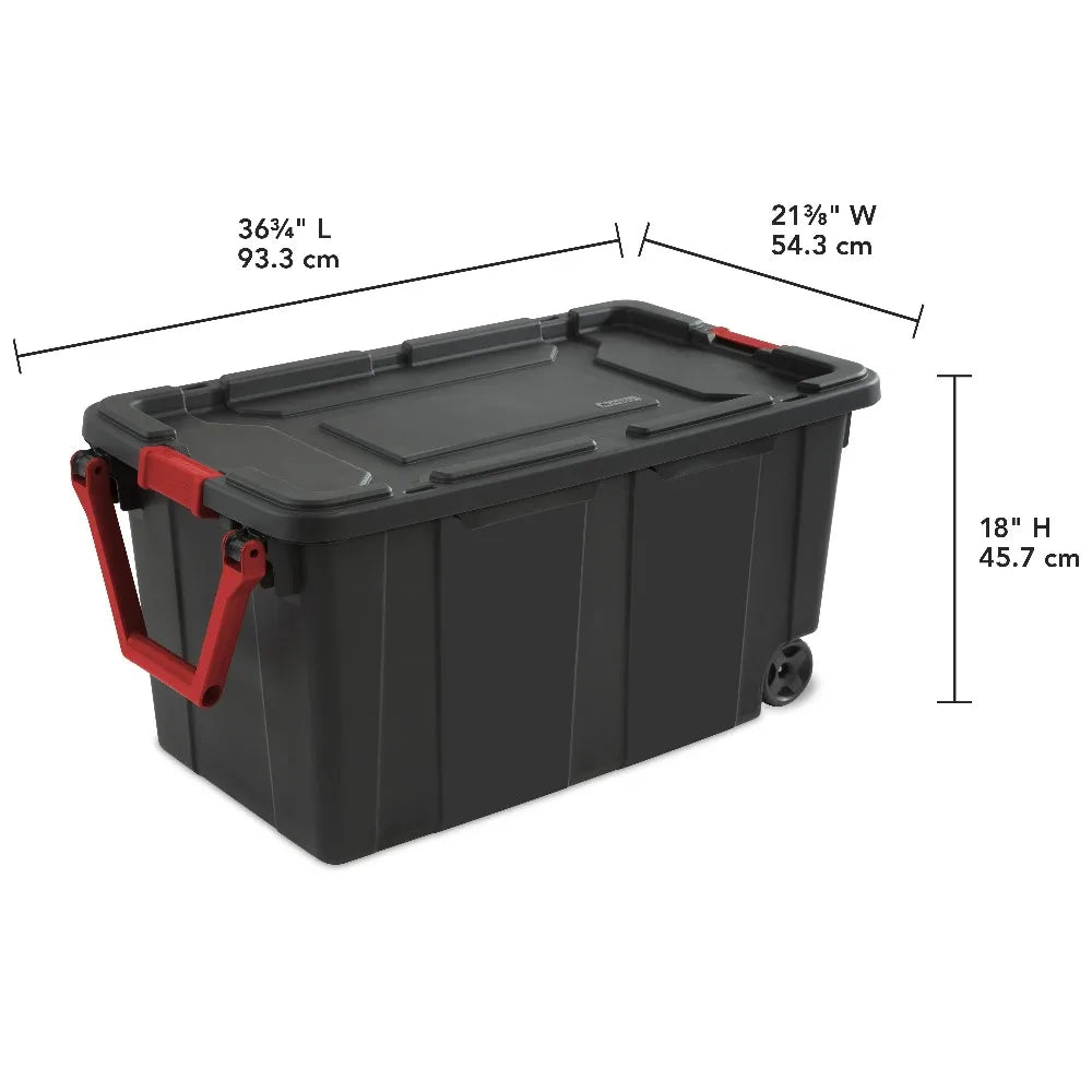 Sterilite Industrial Wheeled Plastic Storage Tote With Handle