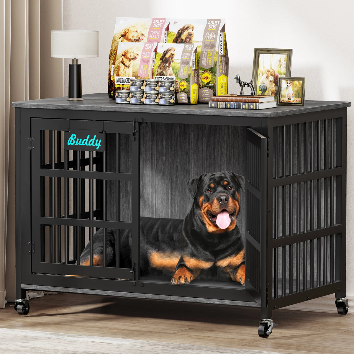 Heavy Duty Indoor Dog Crate Furniture With TV Stand Base