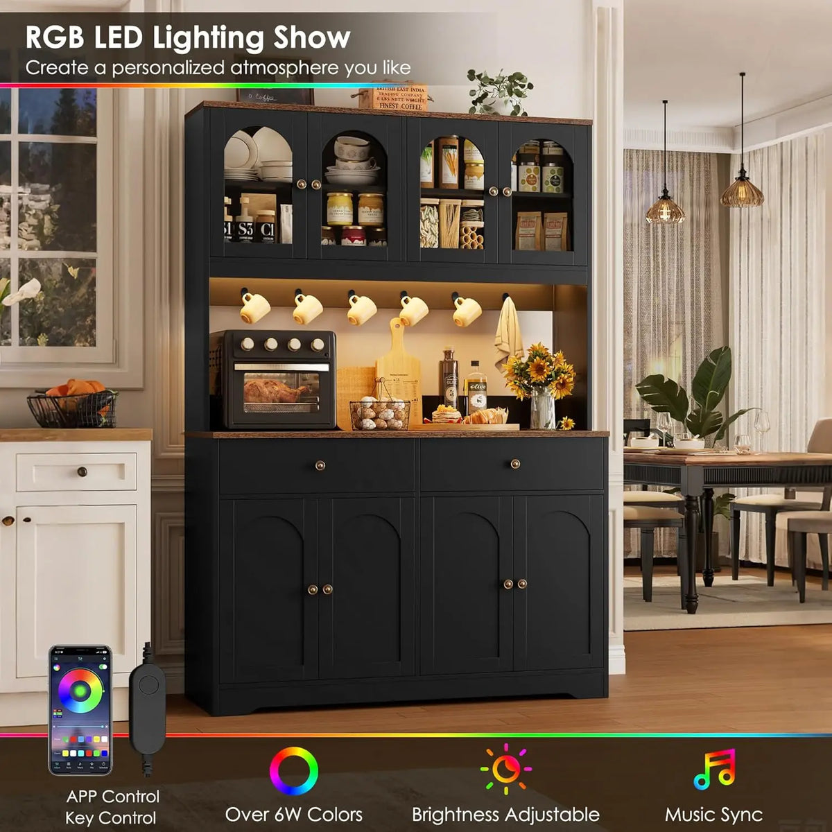 Huanzhuang LED Kitchen Pantry Cabinet With Power Outlet