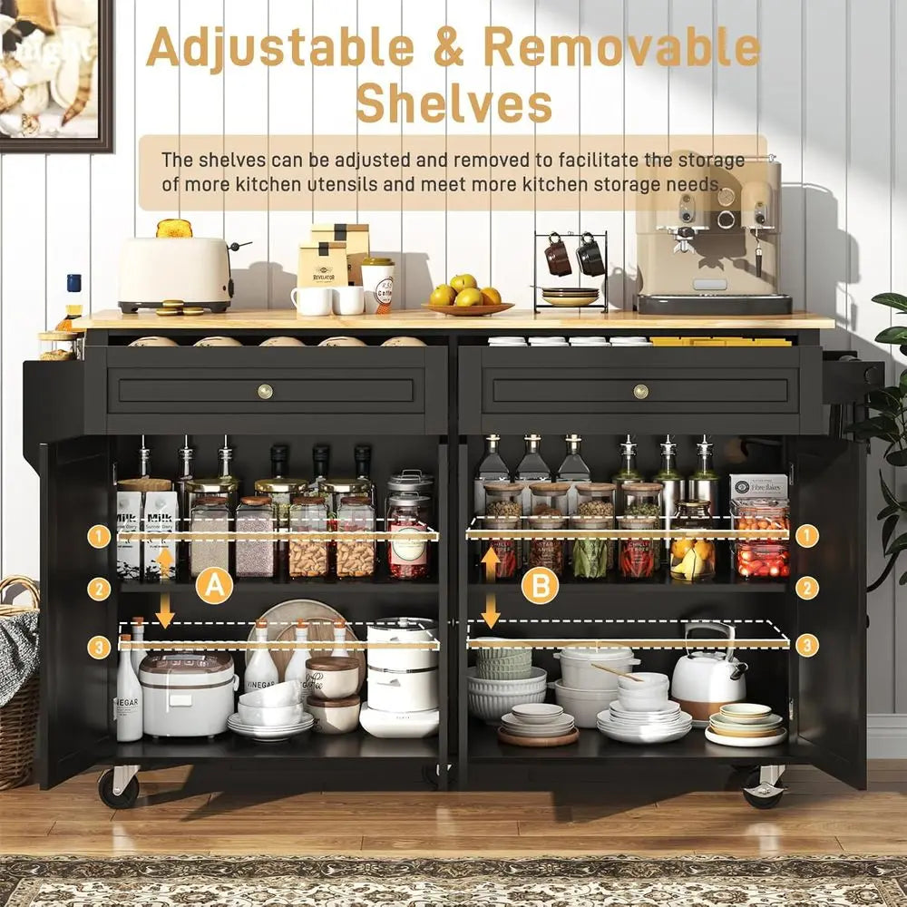 Movable Kitchen Island Cart With Drop Leaf Power Outlet