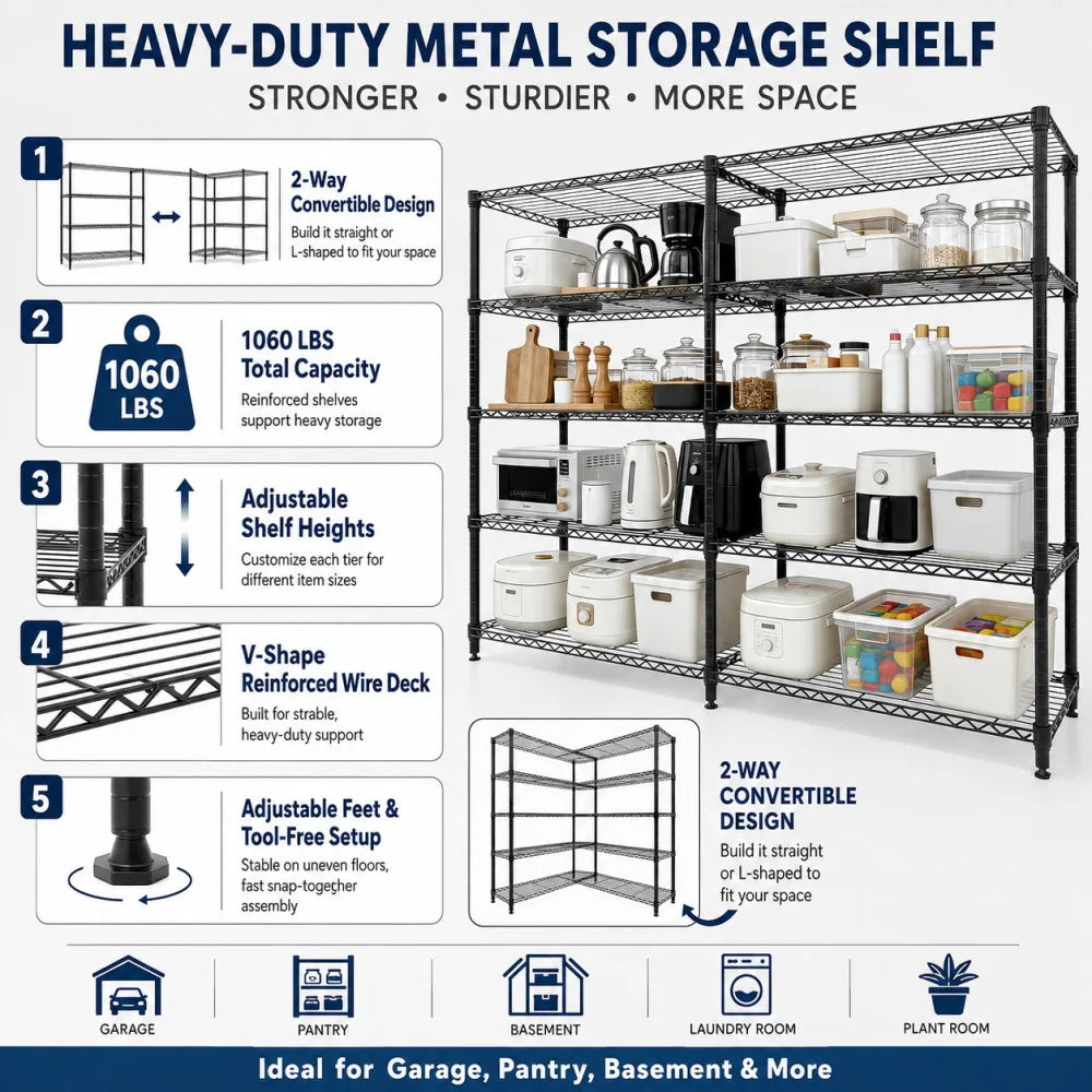 Heavy Duty Adjustable Metal Storage Shelving Rack For Garage